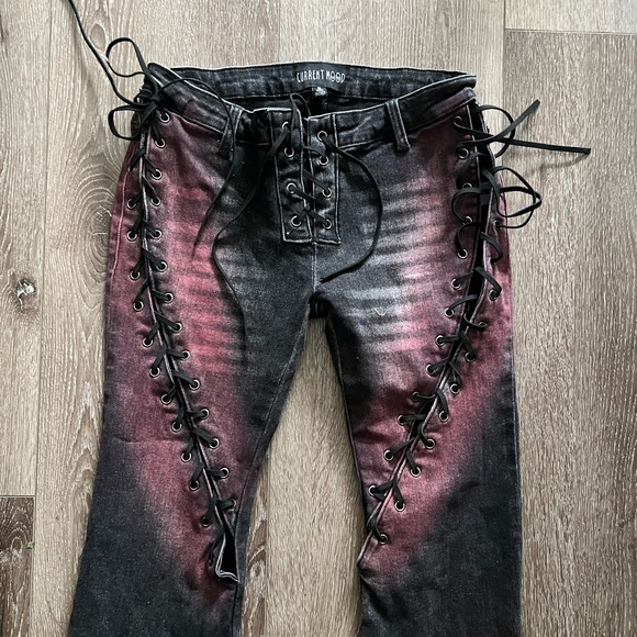 Dolls kill/Current Mood Washed Ombre
Lace Up Denim Flares - Picture 2 of 6